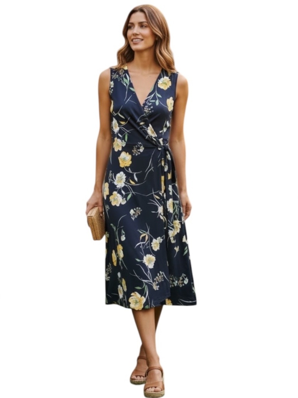Hail3y:23 StitchFix Seanna Navy Blue Floral Faux Wrap Dress Medium NWOT